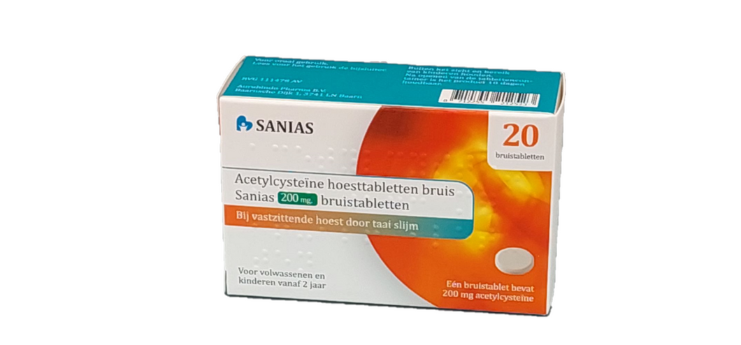 Acetylcysteine Sanias Hoest Bruis Bruistablet Skvr 200 Mg (alternatief is poeder in sachets)