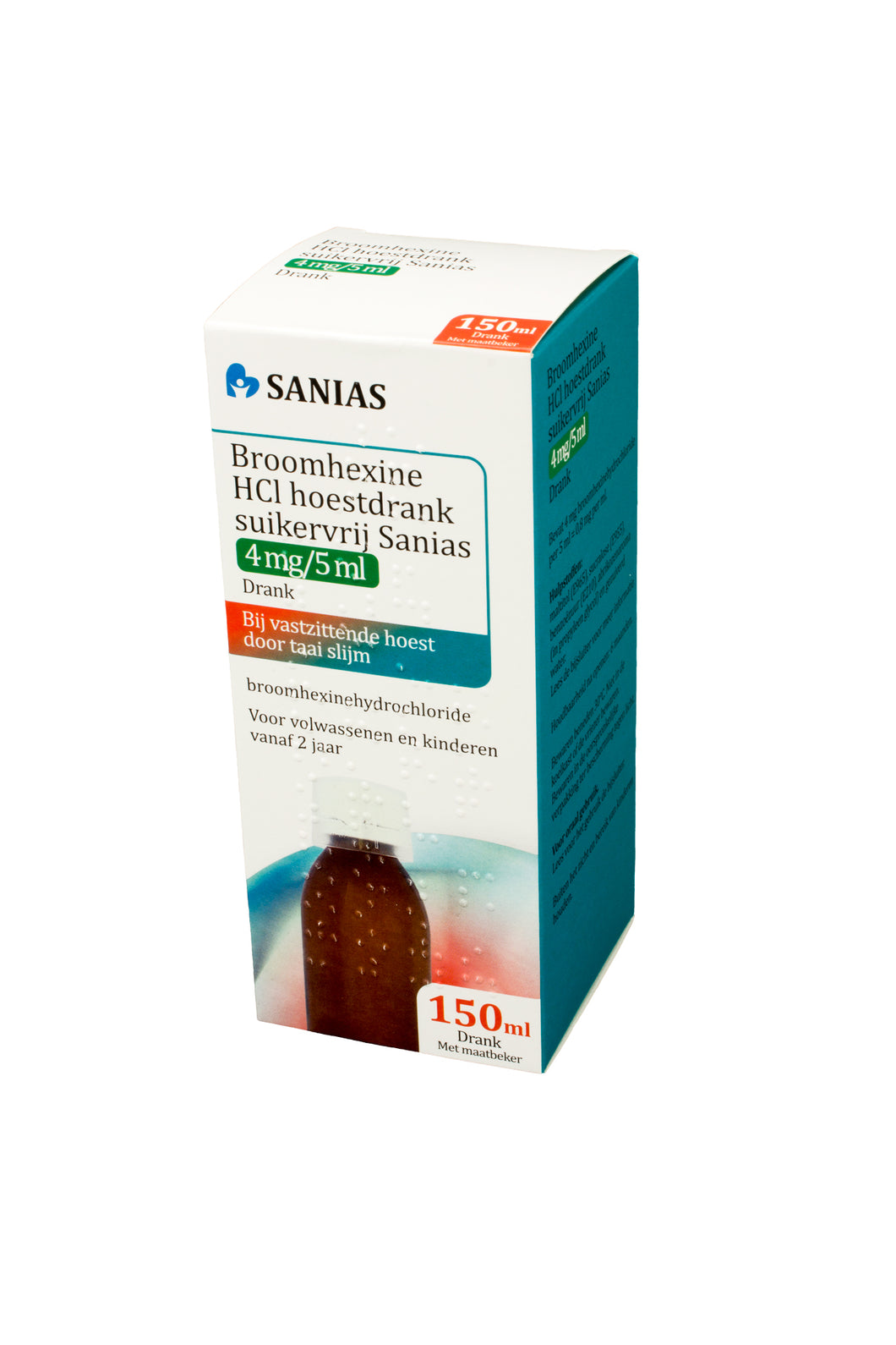 Broomhexine Hcl Sanias Hoestdrank 4 Mg/5 Ml Flacon (Suikervrij) (0,8 mg)