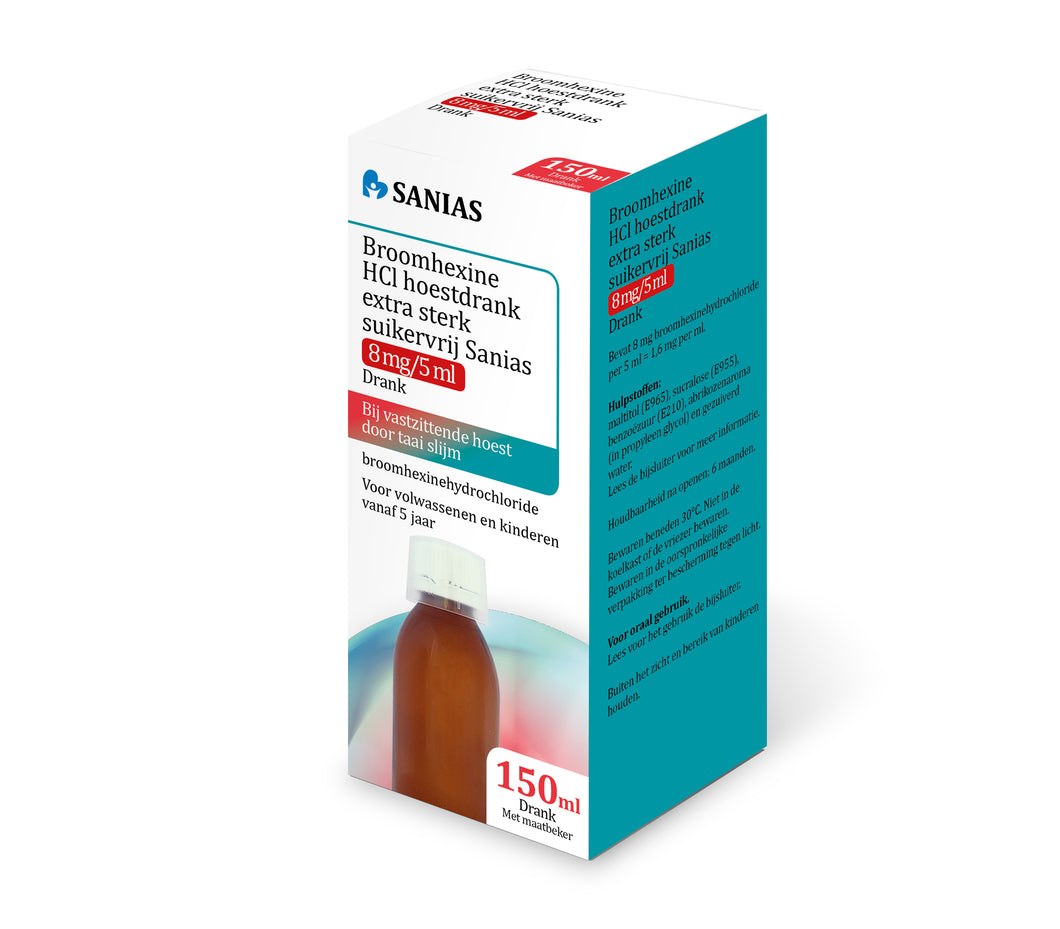 Broomhexine Hcl Sanias Hoestdrank 8 Mg/5 Ml Flacon (Suikervrij) (1,6 mg)